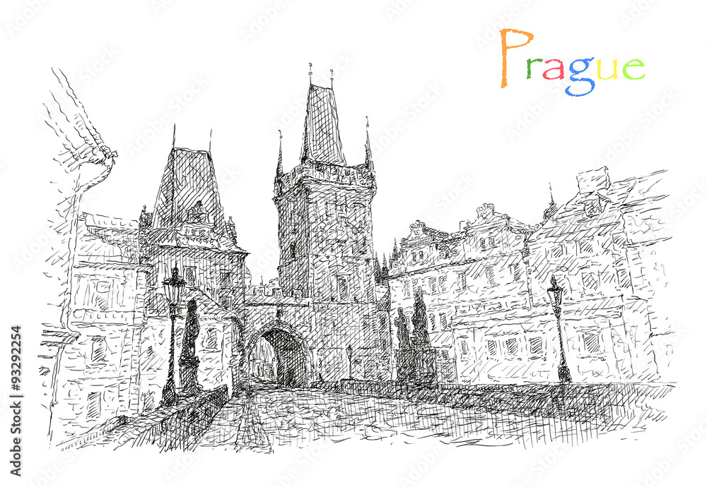 Illustration with view of Prague
