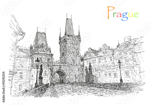 Illustration with view of Prague 