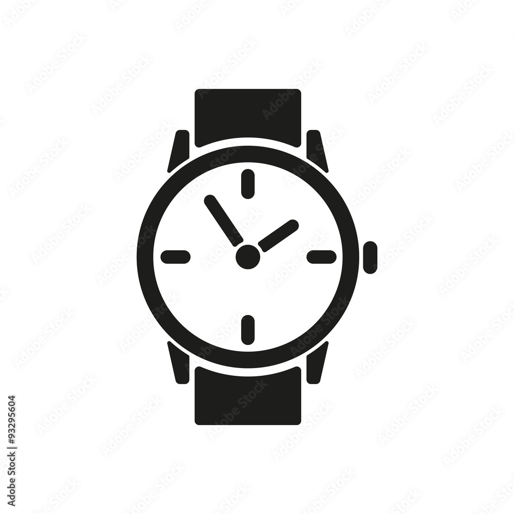 The watch icon. Clock and wristwatch, timer, time, stopwatch symbol. Flat The watch icon. Clock and wristwatch, timer, time, stopwatch symbol. Flat