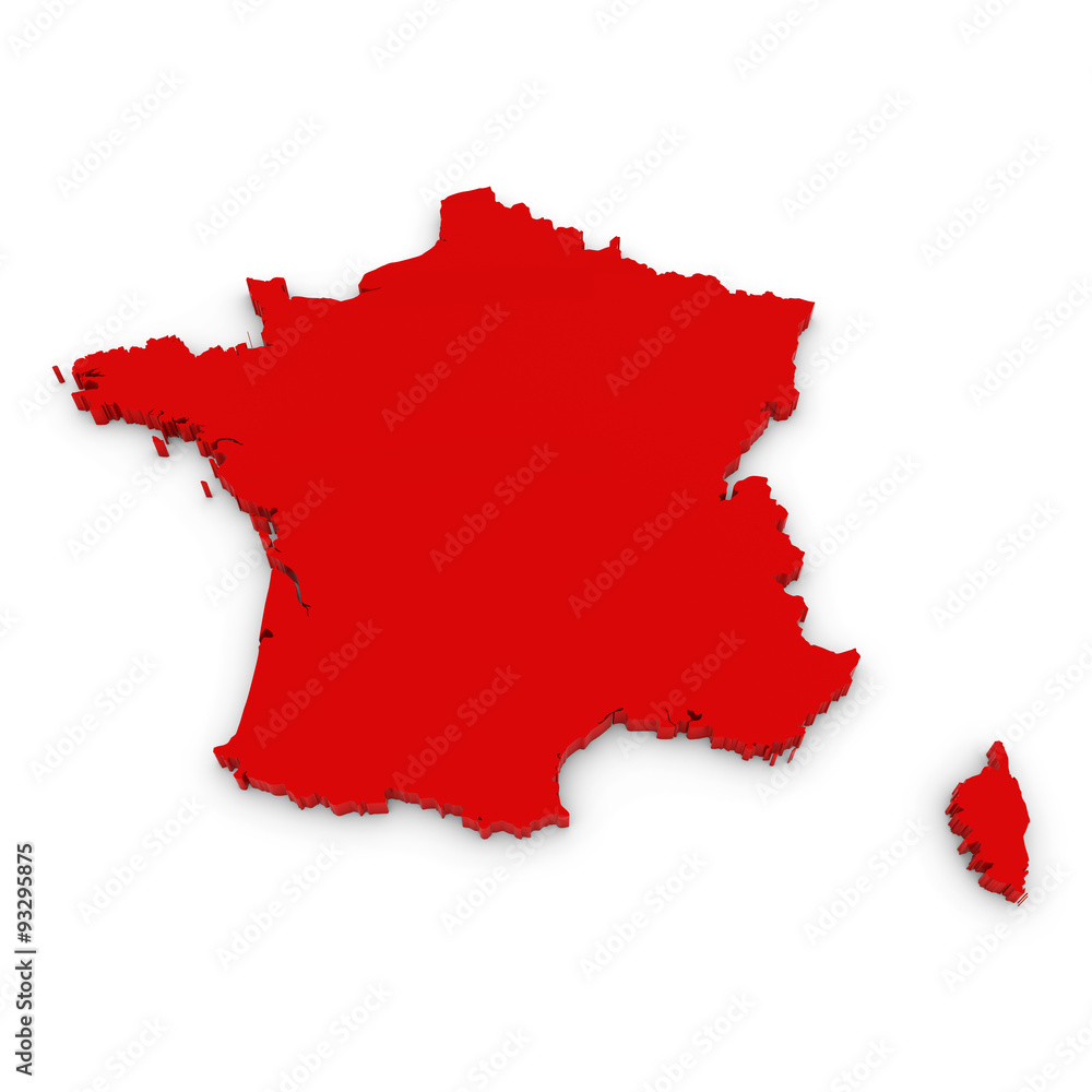 Red 3D Outline of France Isolated on White Red 3D Outline of France Isolated on White