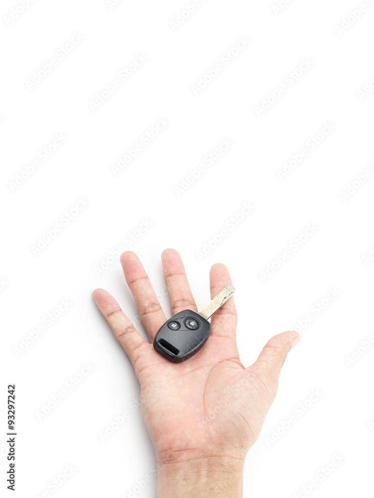 Hand male asia holding car keys isolated on white. Hand male asia holding car keys isolated on white.
