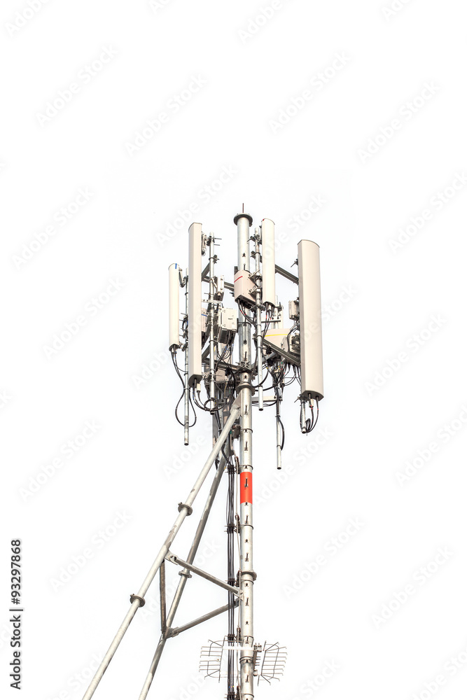 Fototapeta premium Cell phone tower on white background.