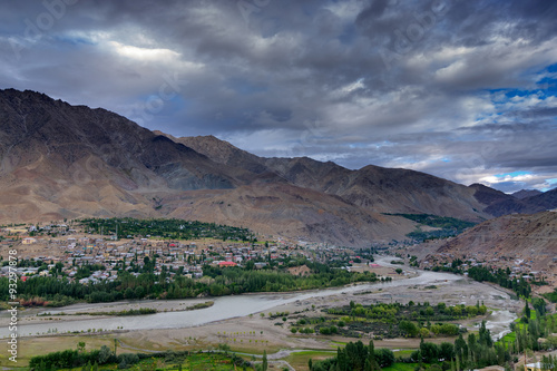 Indus river and Kargil City, Leh, Ladakh, Jammu Kashmir, India