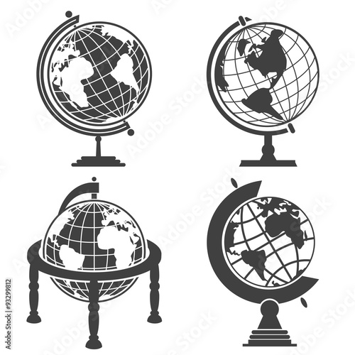 Earth globe illustration monochrome set