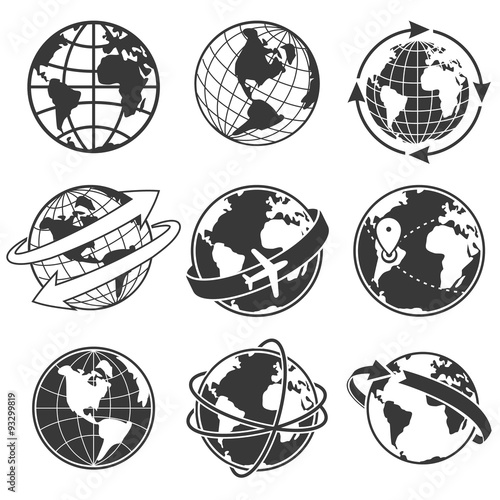 Globe concept illustration set, monochrome