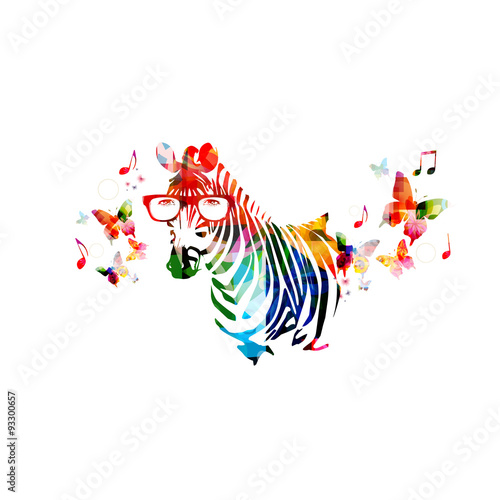 Colorful zebra design with butterflies