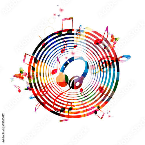 Music notes background with headphones