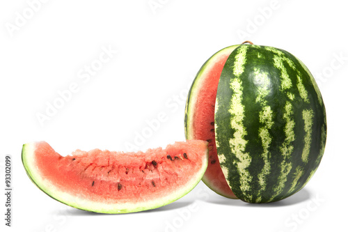 ripe watermelon with cut of a white background