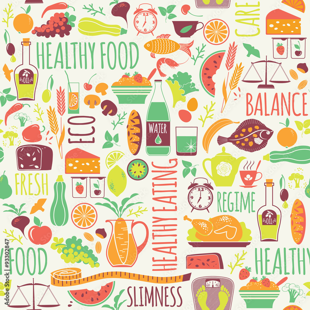 Vector seamless pattern with illustration of healthy food. Vector seamless pattern with illustration of healthy food.