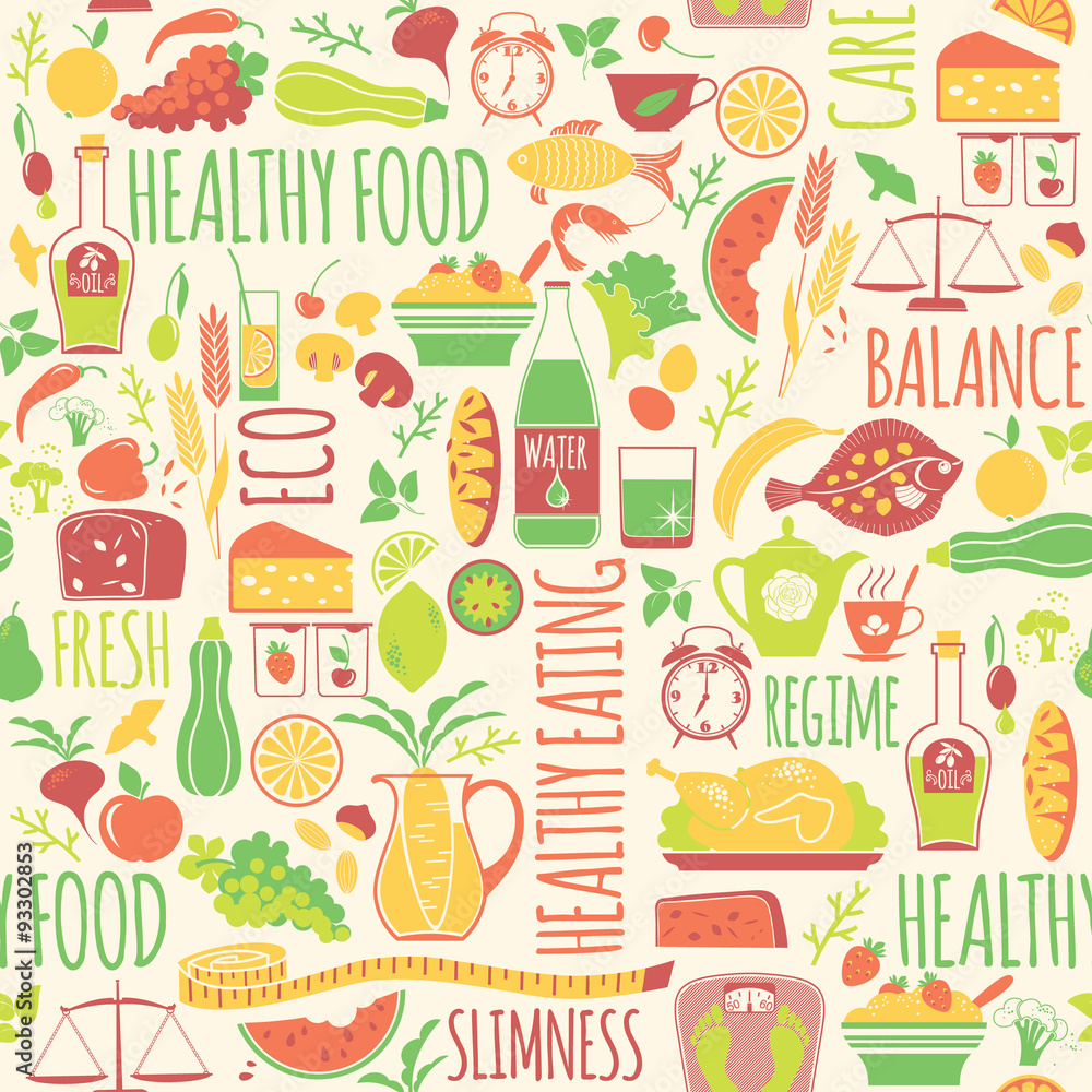 Vector seamless pattern with illustration of healthy food. Vector seamless pattern with illustration of healthy food.