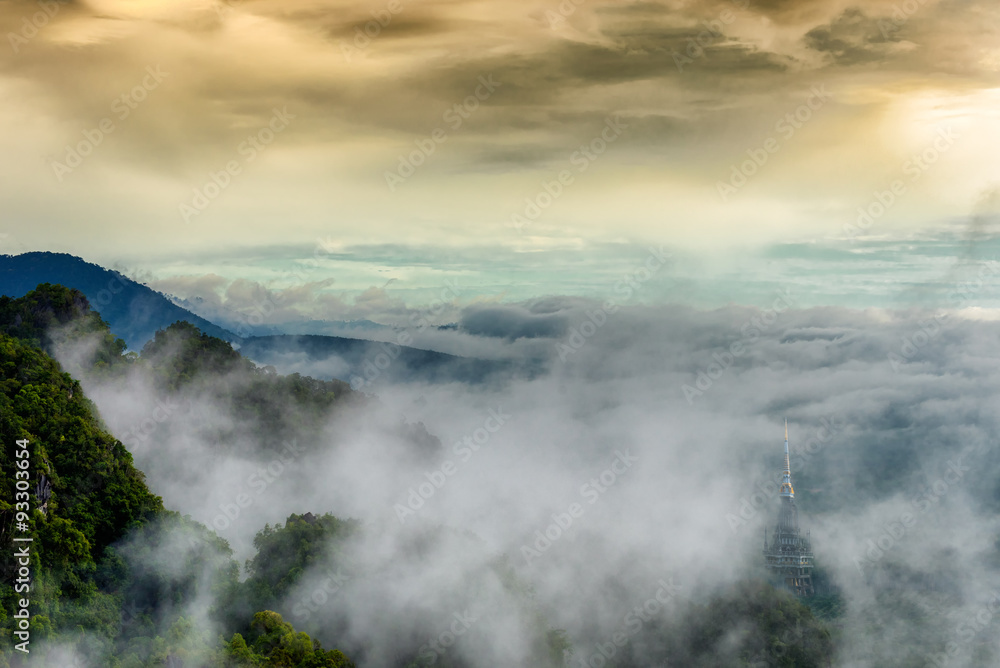 Fog over mountain in morning