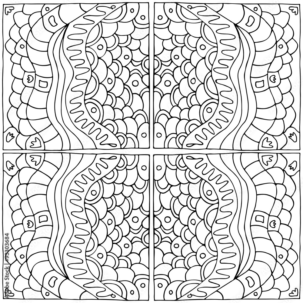 Obraz premium black and white seamless abstract geometric pattern of squares in a zentangle style, done by hand