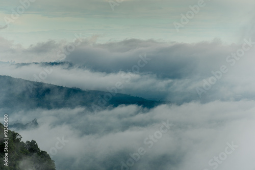 Fog over mountain in morning