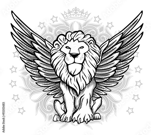 Fototapeta Naklejka Na Ścianę i Meble -  Winged Lion Front View Drawing