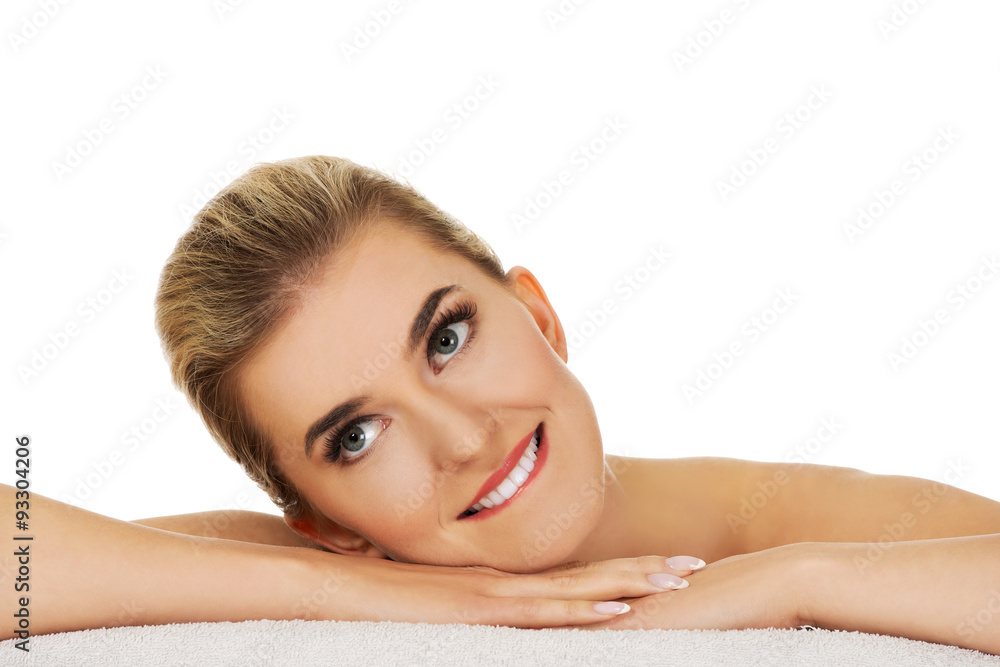 Young beautiful woman based on table Young beautiful woman based on table