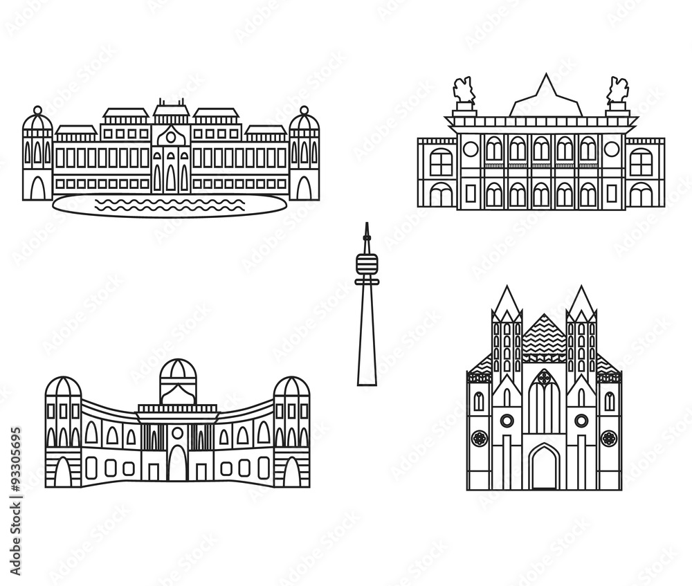 Fototapeta premium Vienna black silhouette city skyline buildings vector icon