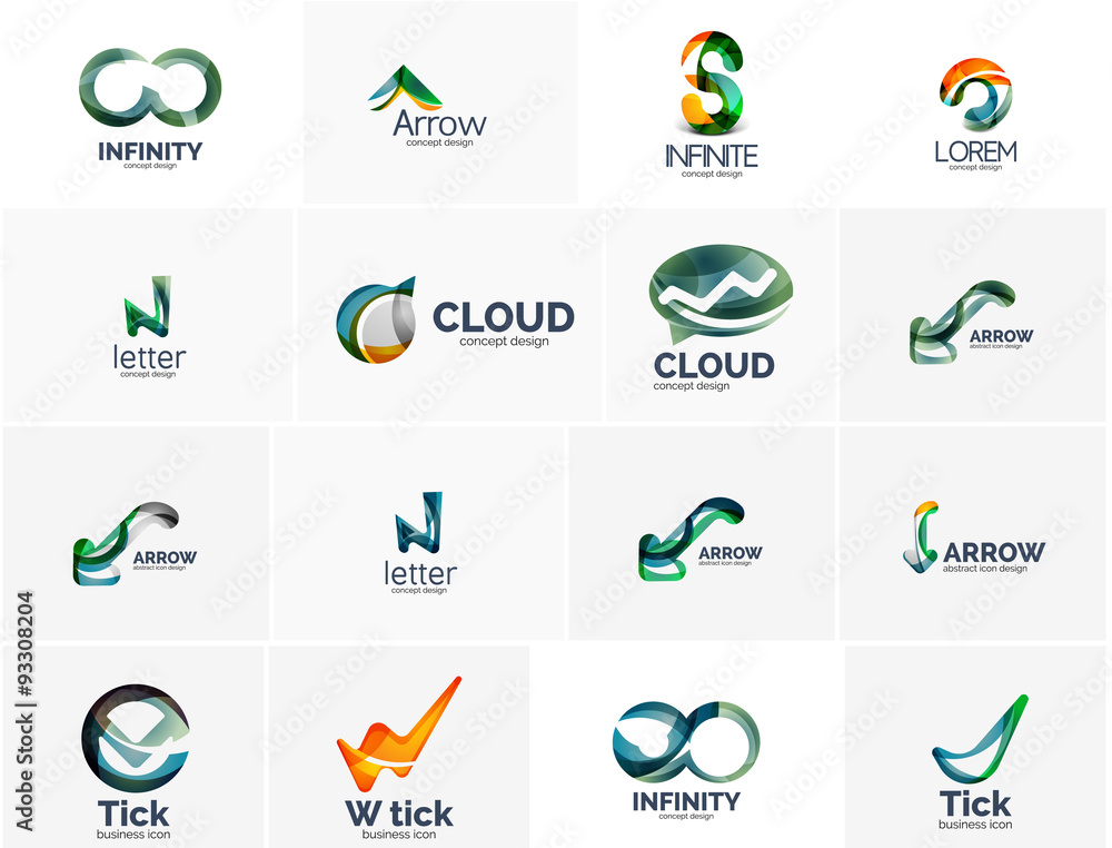 Set of tick ok, cloud or arrow concept icons Set of tick ok, cloud or arrow concept icons