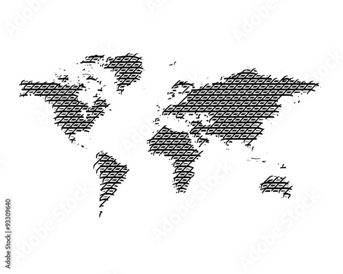 World Map political серый гравировка on an isolated background