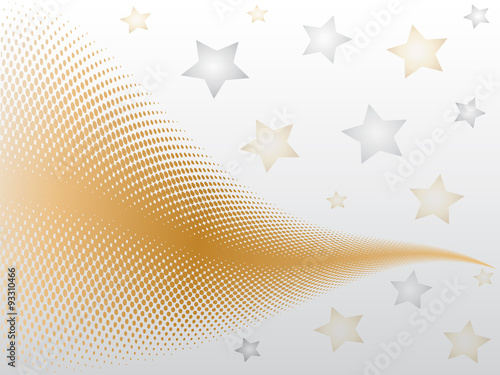 Beautiful modern gold halftone wave on background with gold and silver stars