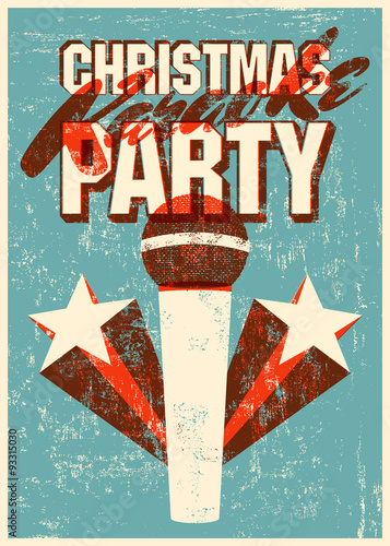 Typographic retro grunge Christmas karaoke party poster. Vector illustration.
