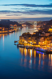 Porto city, Portugal October 17, 2013: city lights, Portugal: panorama of Ribeira and Douro river in the evening