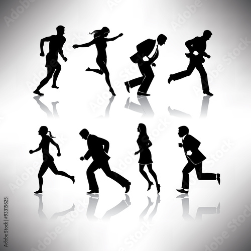 Eight silos of people running in vector format photo
