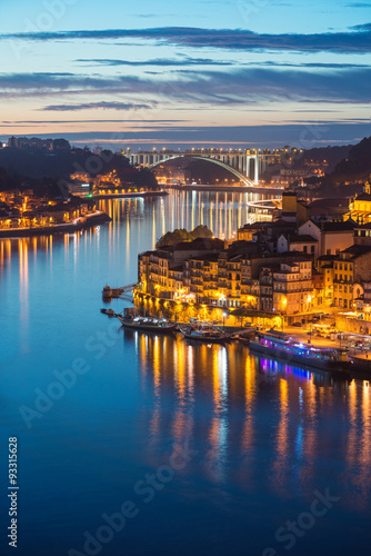 Porto city, Portugal October 17, 2013: city lights, Portugal: panorama of Ribeira and Douro river in the evening