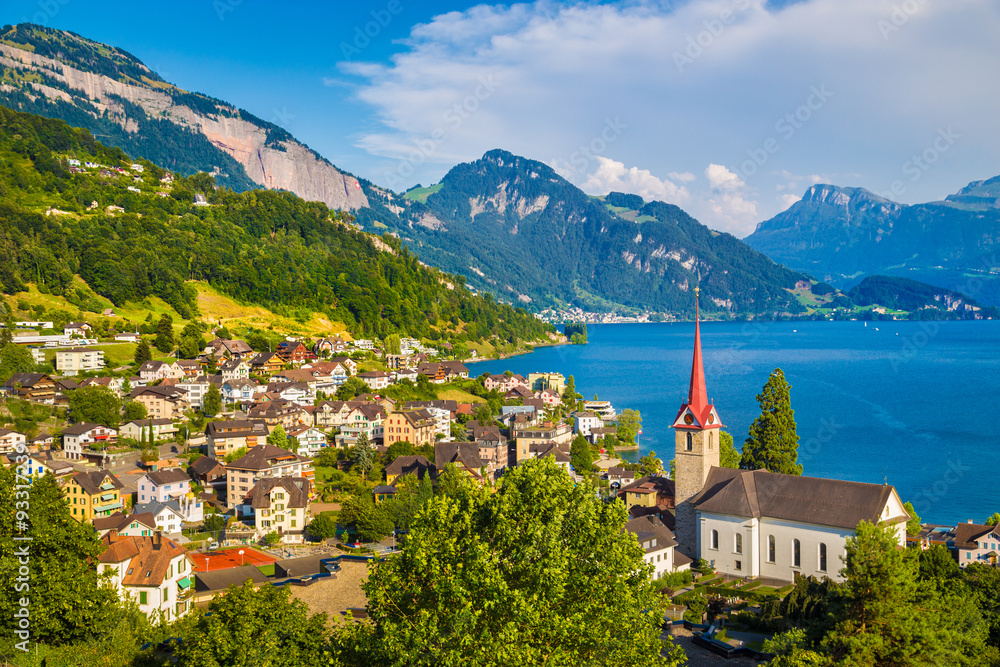 Town of Weggis at Lake Lucerne, Switzerland