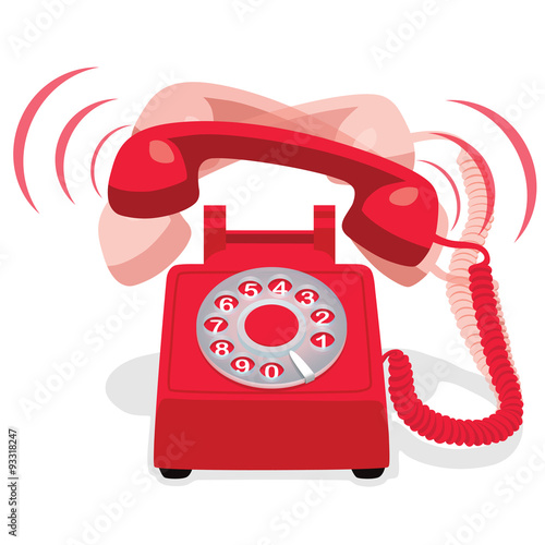 Ringing Red Stationary Phone With Rotary Dial