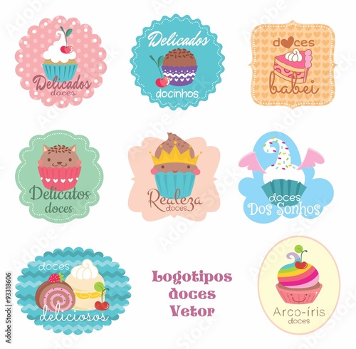 Etiquetas, tags. adesivos doces, docinhos, doce, logo, vetor, padaria, doceria, confeitaria