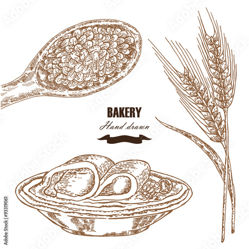 Cereals set. Hand drawn sketch illustration wheat, barley, breakfast