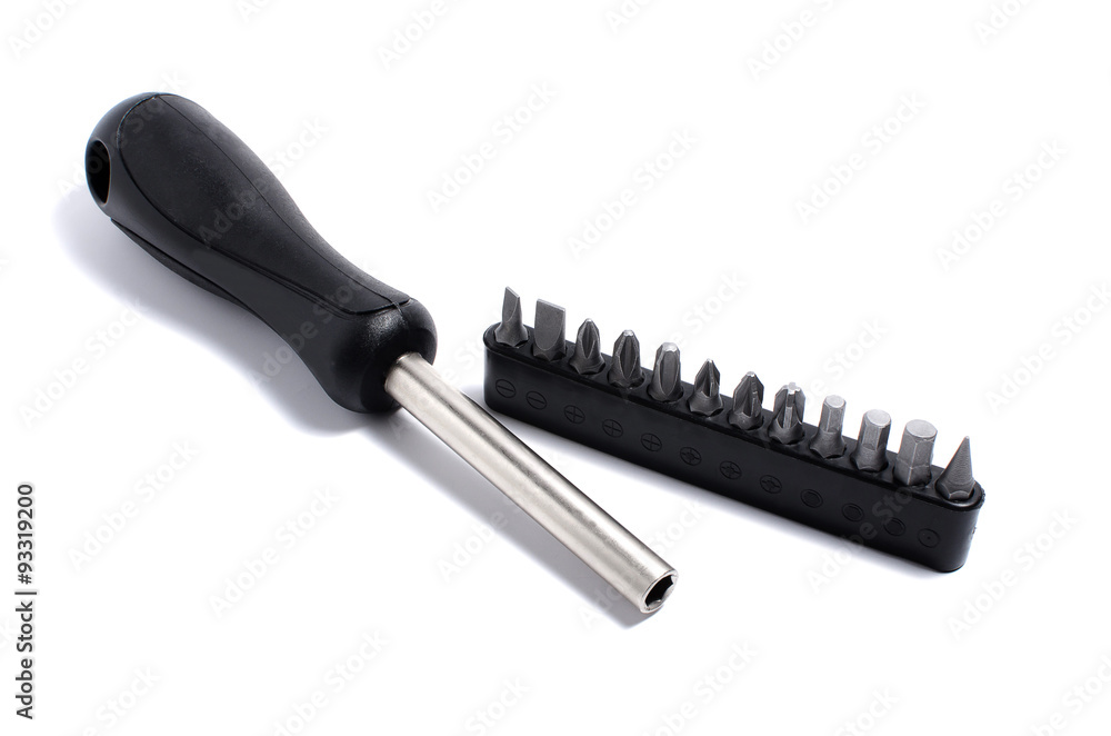 Set of screwdriver bits (heads, tips ) on white background. Set of screwdriver bits (heads, tips ) on white background.