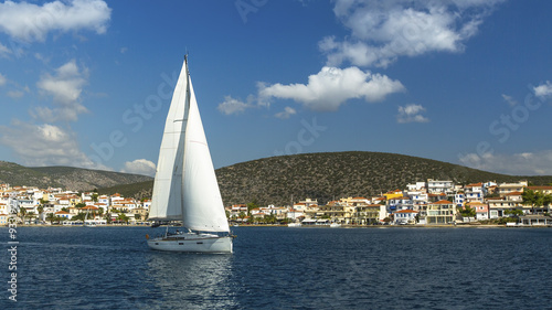 Sailing near Greek Islands. Yachting. Luxury Yachts.