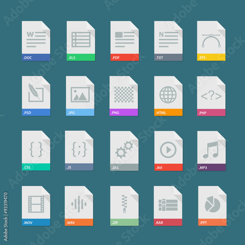 A set of flat icons of file formats