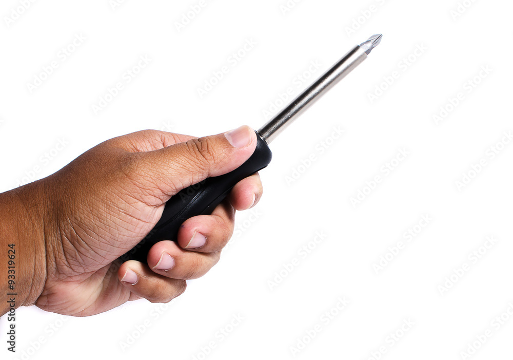 hand holding screwdriver. hand holding screwdriver.
