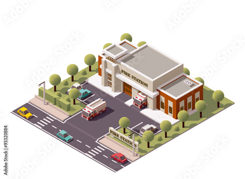 Vector isometric fire station