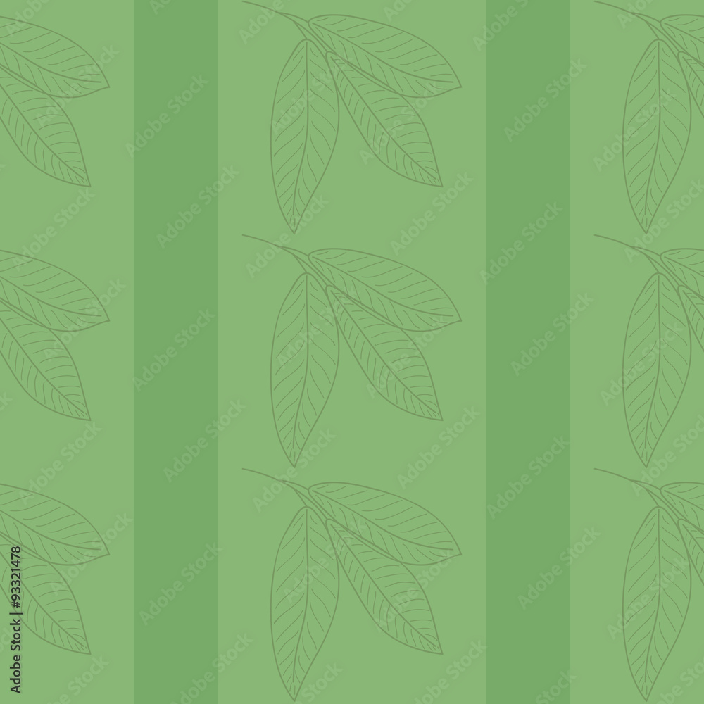 Romantic wallpaper, green, with lines and leaves