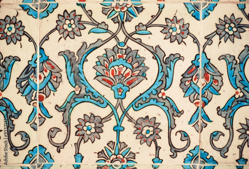 Flower patterns on ceramic tiles in the old Turkish style