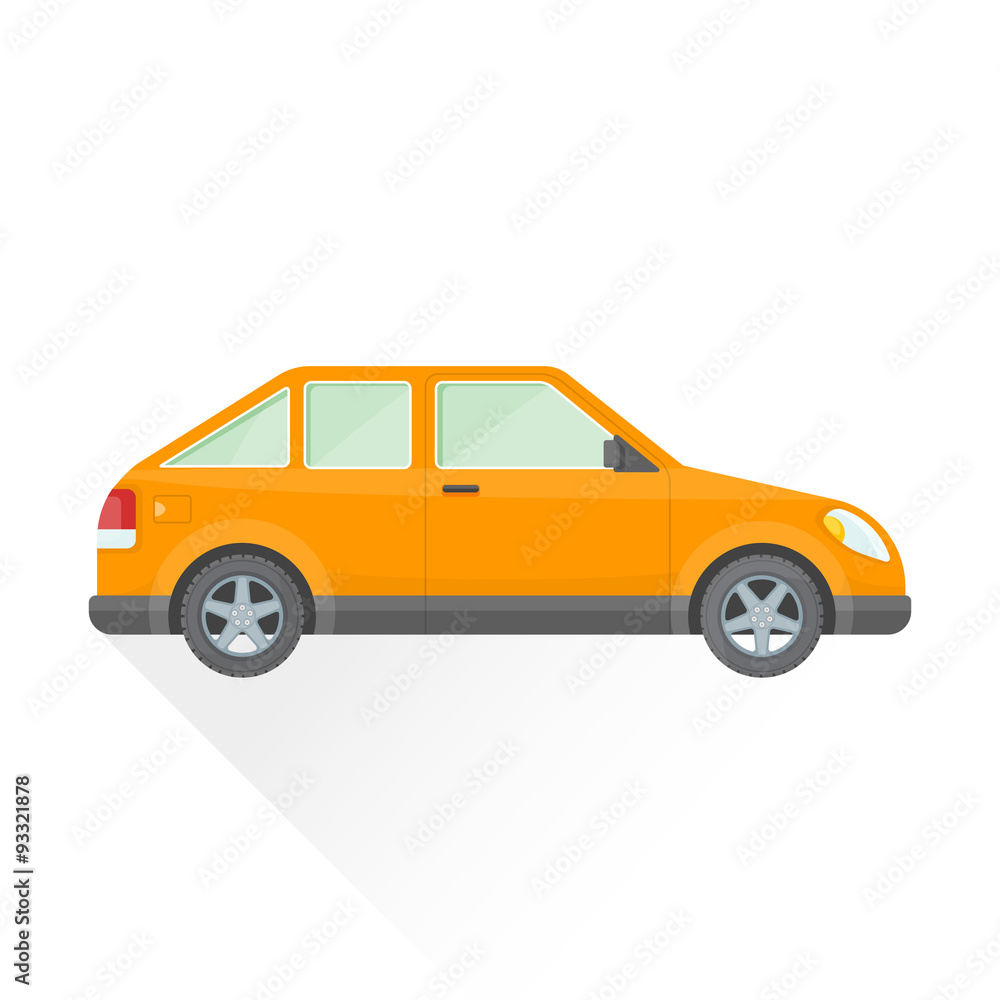 vector flat orange hatchback car body style illustration icon.