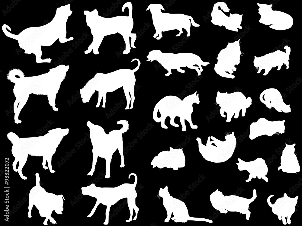 set of ten dogs and fifteen cats isolated on black set of ten dogs and fifteen cats isolated on black