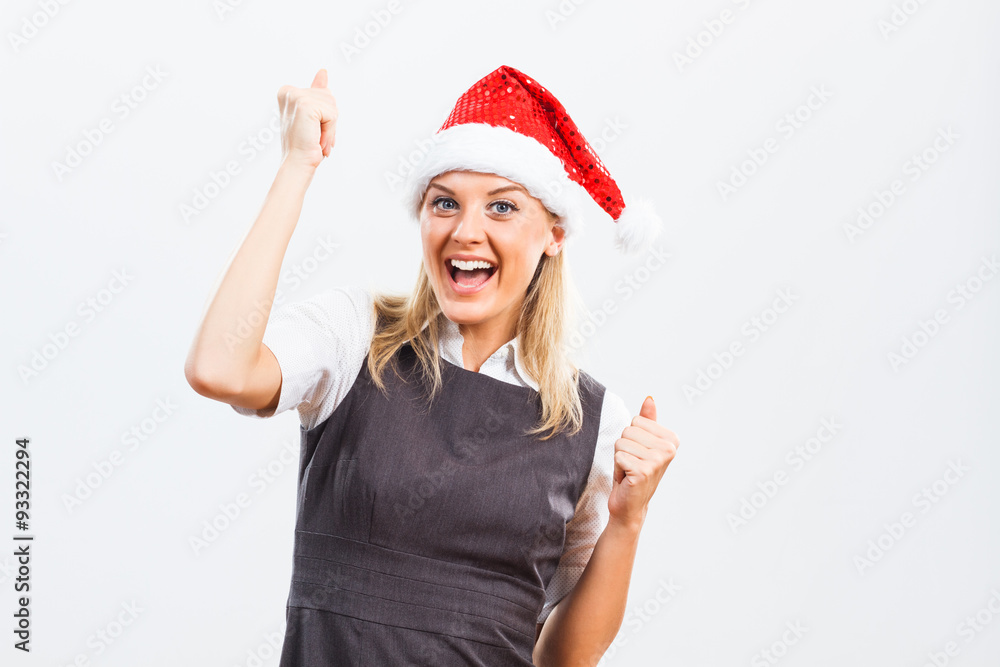 Happy successful business woman with Santa Hat Happy successful business woman with Santa Hat