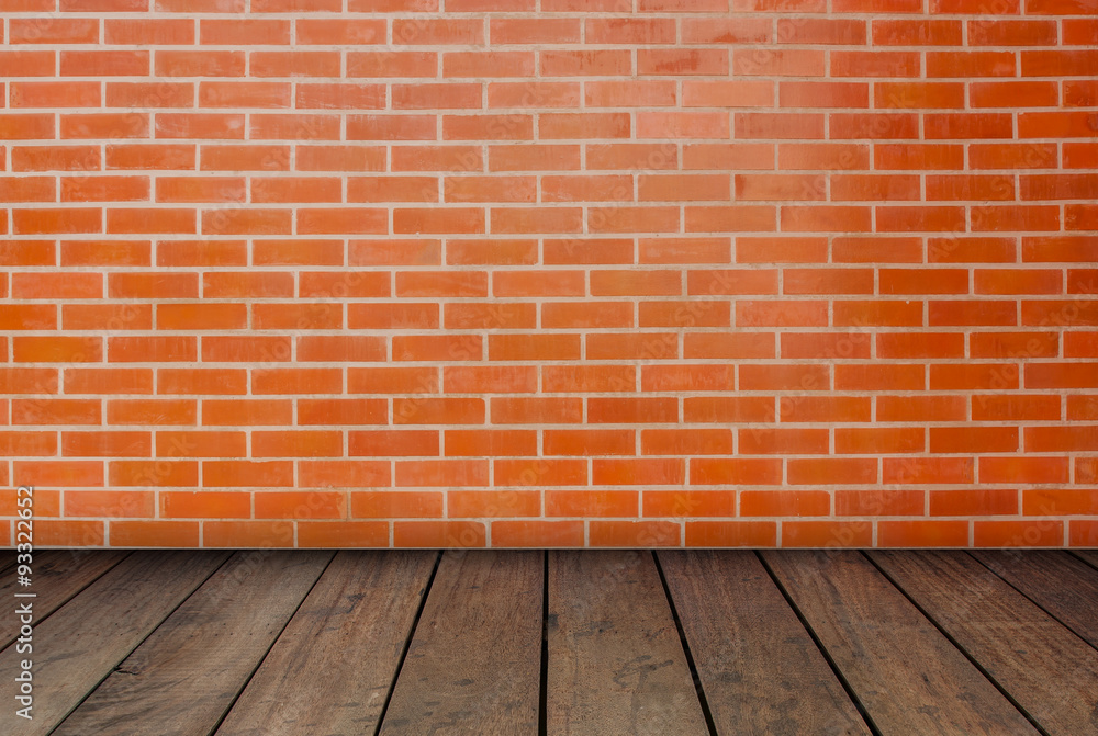 Fototapeta premium The red brick walls and wood floors.