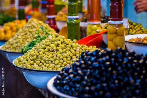a variety of olivse and other moroccan food