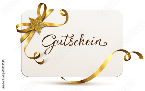 Gutscheinkarte mit goldener Schleife und Glitter-Stern