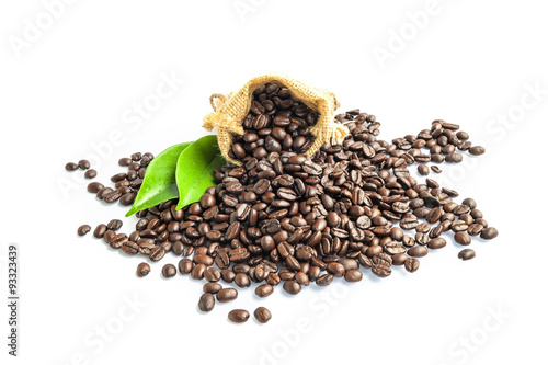 Studio Shot of Coffee Beans in a Bag on white background