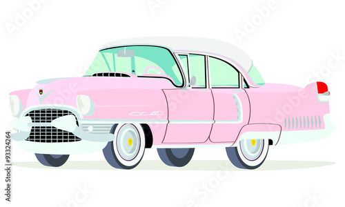 Caricatura Cadillac Fleetwood Sedán 1955 rosado vista frontal y lateral photo
