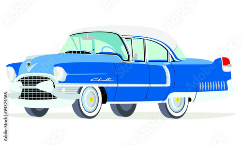Caricatura Cadillac Fleetwood Sedán 1955 azul oscuro vista frontal y lateral