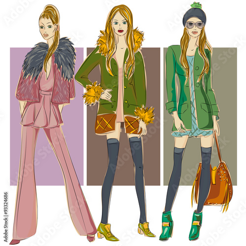 Fashion models in sketch style fall winter