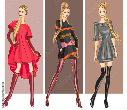 Fashion models in sketch style fall winter