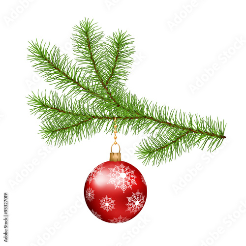 Christmas branch hanging red ball